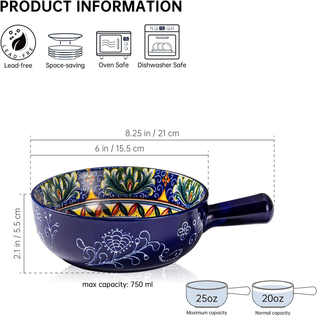 Henten Home Suppentasse Keramik 750ML, 2er Set Suppenschalen mit Henkel A2 Farbenr, A2 Farbenr