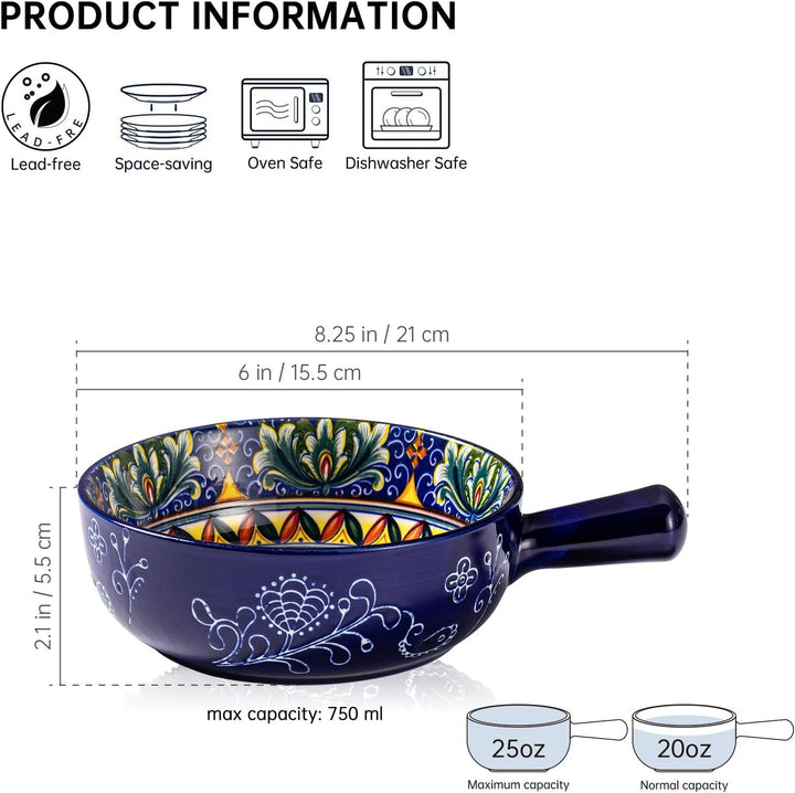 Henten Home Suppentasse Keramik 750ML, 2er Set Suppenschalen mit Henkel A2 Farbenr, A2 Farbenr