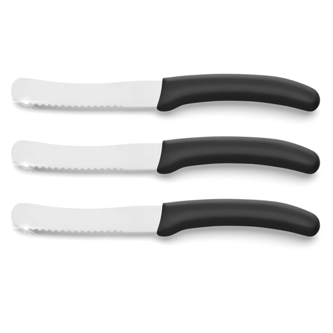Kuppels SOLINGEN Retro Frühstücksmesser Set 3 teilig mit Wellenschliff Schwarz, Scharfes Küchenmesse