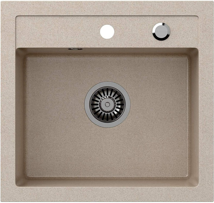 VBChome Spülbecken mit Armatur 50 x 47 cm Beige Granit Spüle Einzelbecken Küche Einbauspüle Verbunds