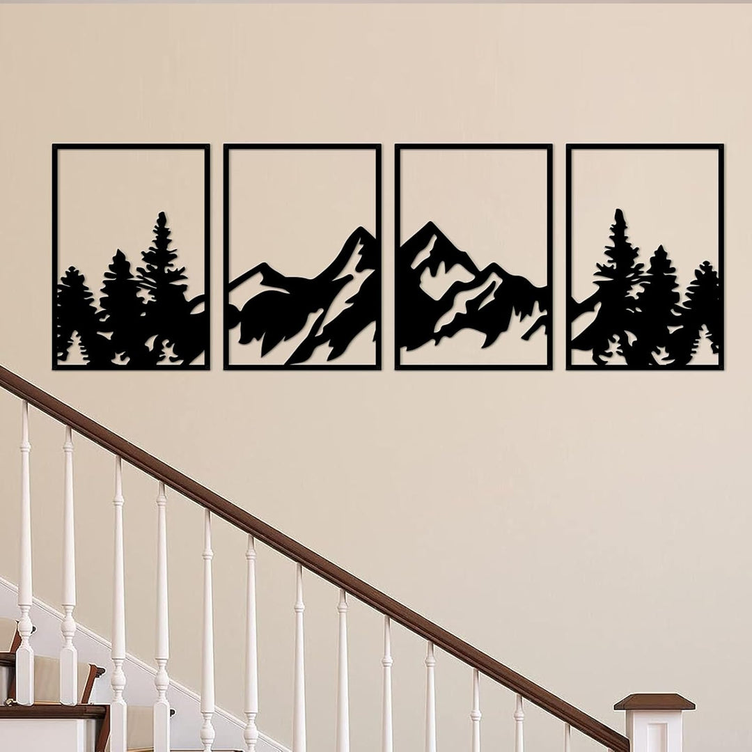 ESTART 4 Stück Metall Berg Wandkunst, grosse Berge Wanddekoration, Bergflüsse, dekoratives Gemälde,