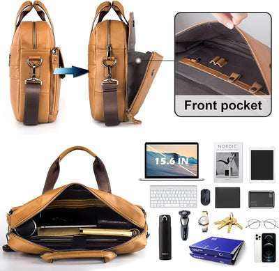 SPAHER Laptoptasche 15.6 Zoll Aktentasche Herren Business Tasche Arbeitstasche Herren Echtleder Tasc