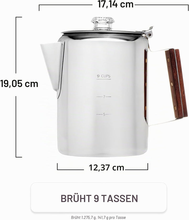 Coletti Bozeman Perkolator-Kaffeekanne – KEIN Aluminium, KEIN Plastik [9 Tassen] 9 CUP, 9 CUP