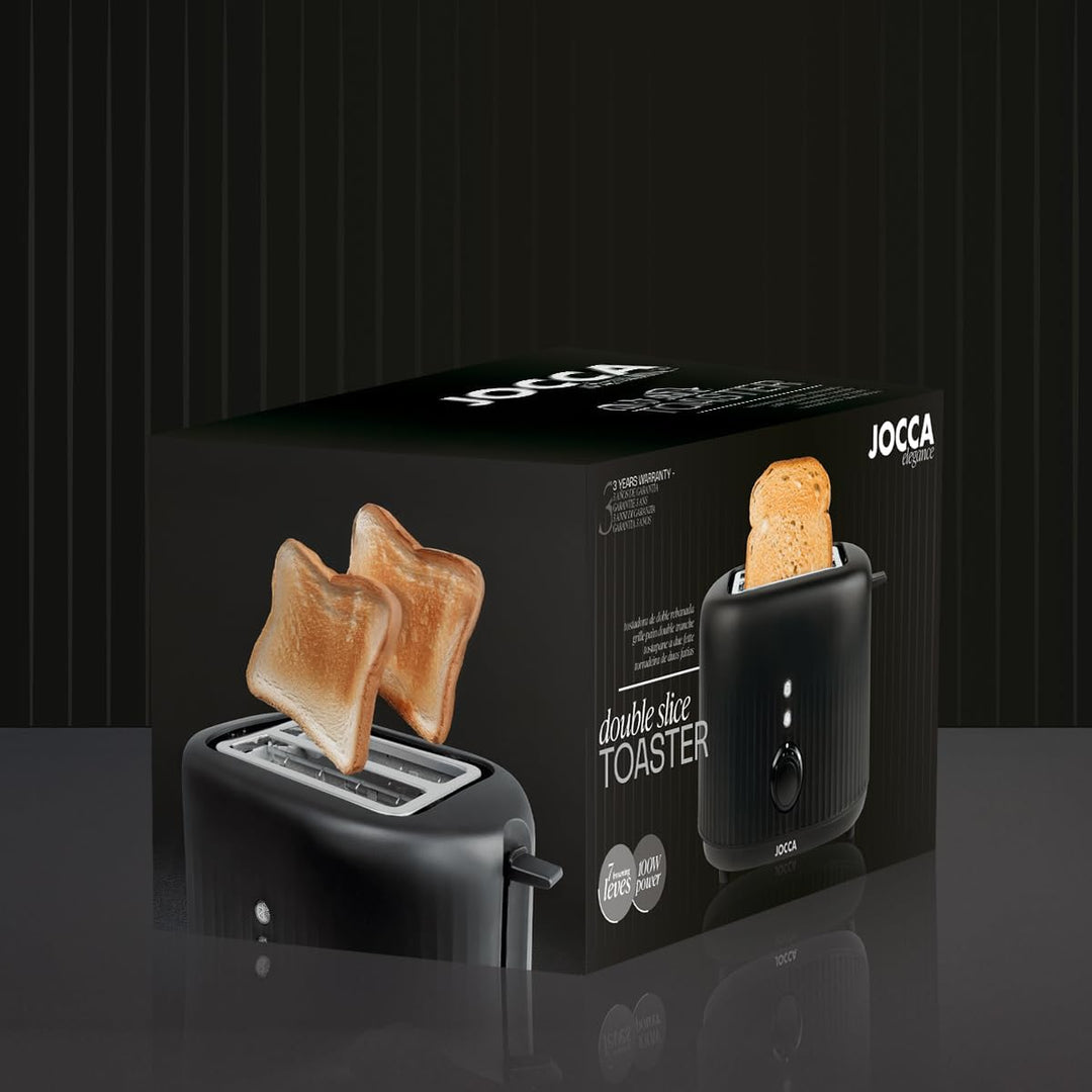Jocca Toaster für 2 Scheiben, Doppelschlitz, 10 x 10 cm, 7 Bräunungsstufen, Aufwärmfunktion, Abbrech