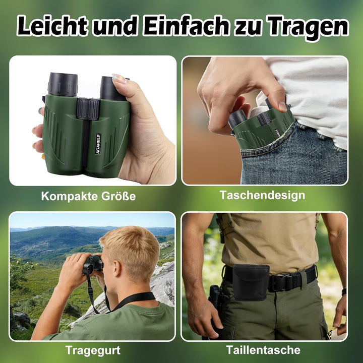 Fernglas für Erwachsene und Kinder, 10x25 Kompaktes Kleines Fernglas mit HD Linsen, Leicht, mit Gürt