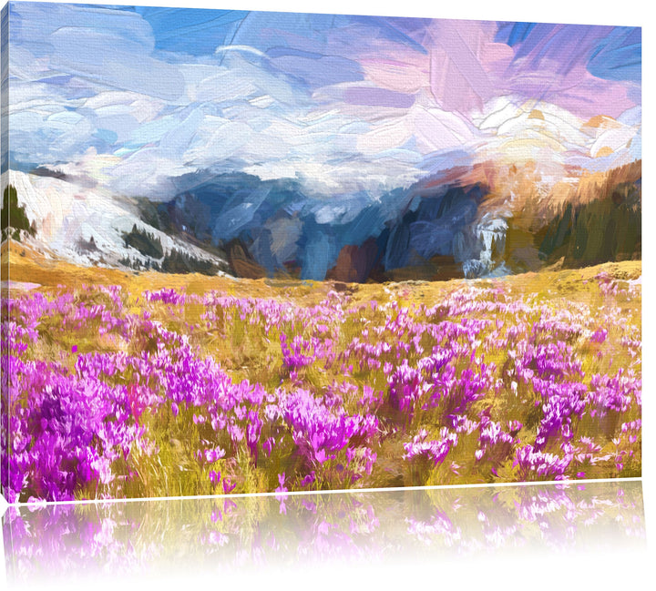 Pixxprint Schneebedeckte BerglandschaftKunst Pinsel Effekt, Format: 100x70 auf Leinwand, 100x70