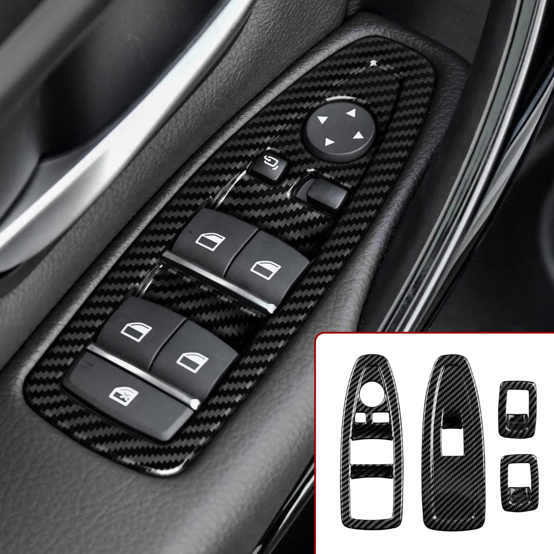 4PCS Auto Fenster Schalter Abdeckung Cover Carbon Fiber Aufkleber ABS Fenstersteuerungsschalter komp