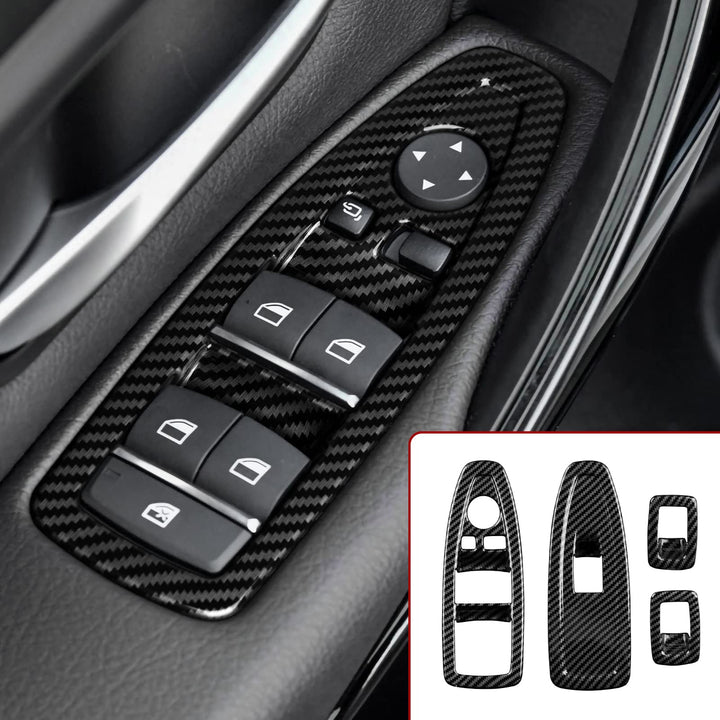4PCS Auto Fenster Schalter Abdeckung Cover Carbon Fiber Aufkleber ABS Fenstersteuerungsschalter komp