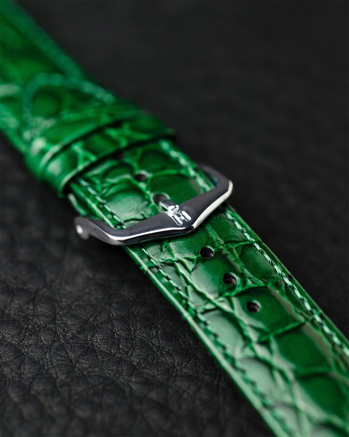 HIRSCH Uhren-Armband Crocograin - Uhr-Band aus glänzendem Kalbs-Leder mit Krokodil-Prägung - 12 bis