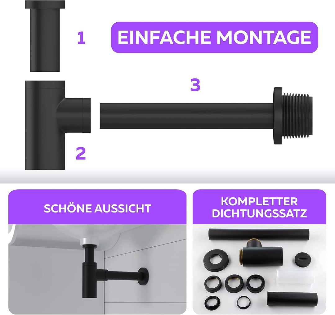 M. ROSENFELD HOME Design Siphon Waschbecken – Universeller Röhrensiphon 1 1/4" für Waschtisch, Geruc
