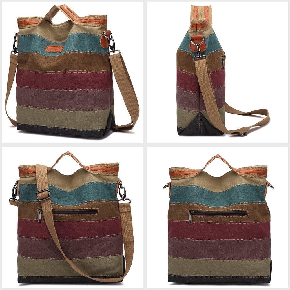 Damen Handtasche,KAUKKO Multi Color Striped Canvas Damen Handtasche Damen Wildleder Schultertasch Um