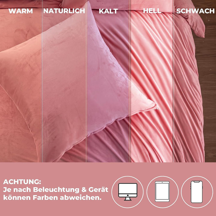 Soifox Winter Flanell bettwäsche 135 x 200 - Rosa Flauschige und warme Cashmere Touch Bettbezug + Ki