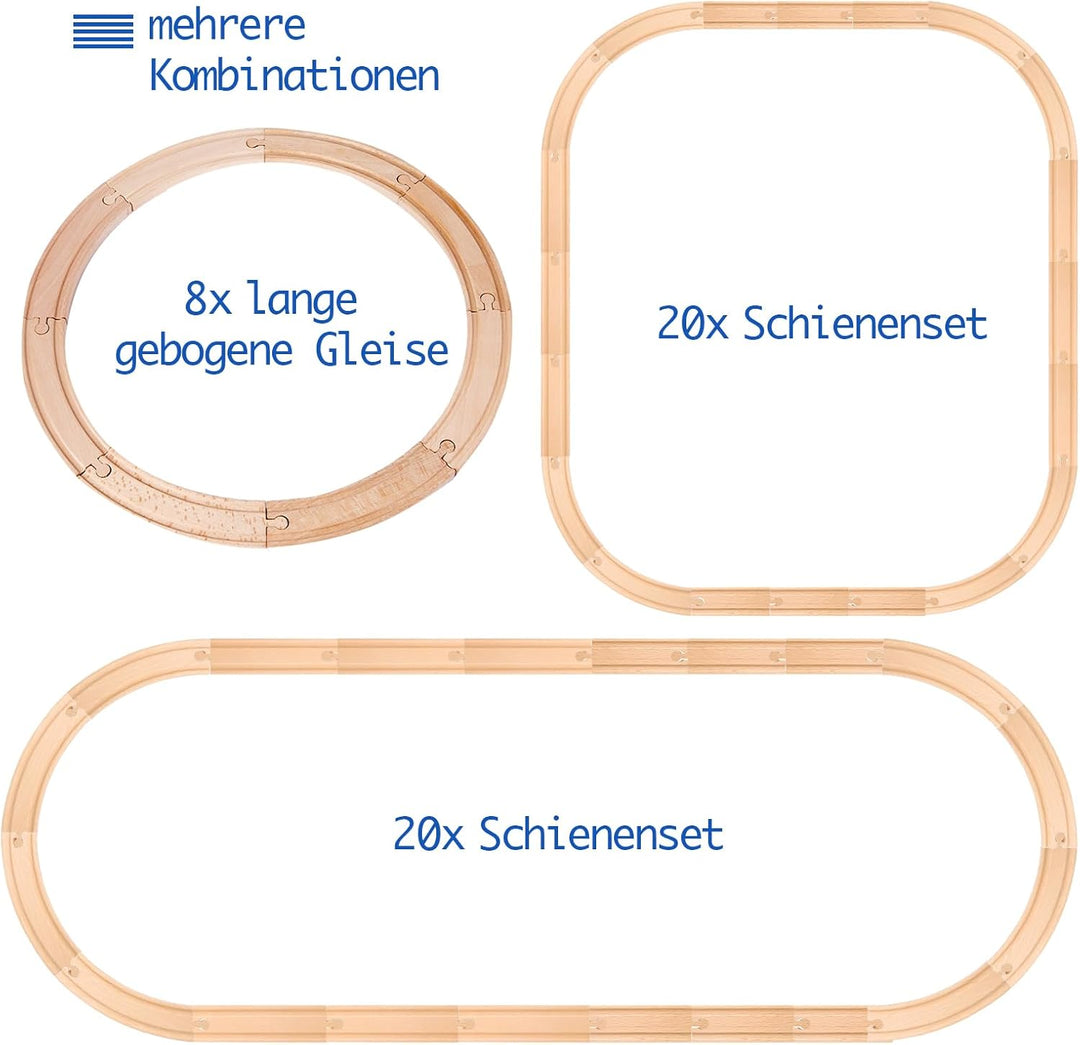 20pcs Eisenbahn Schienen Set | Gerade und Gebogene Schienen bilden eine rund Holzeisenbahn | für Kin