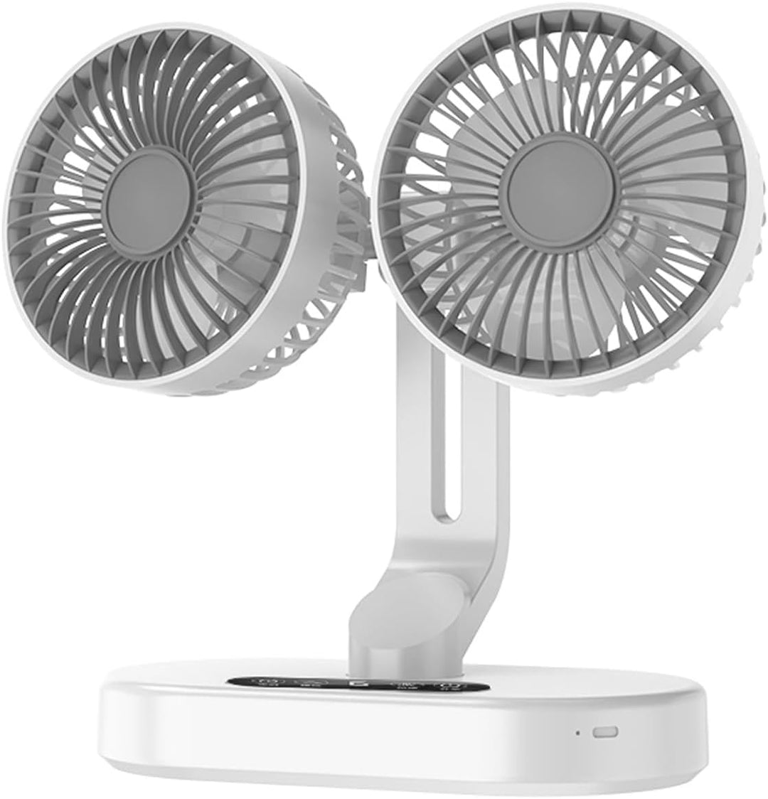 Weisser Doppelkopf-Tischventilator – 6 Geschwindigkeiten, 360° Rotation, Timer, Wandmontage &amp; Tischa