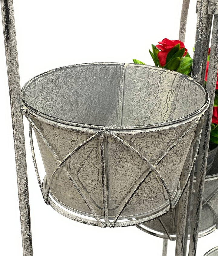 DanDiBo Blumentreppe Innen Metall Weiss Grau 100 cm Blumenständer mit 4 Töpfe 96128 Blumenständer Bl