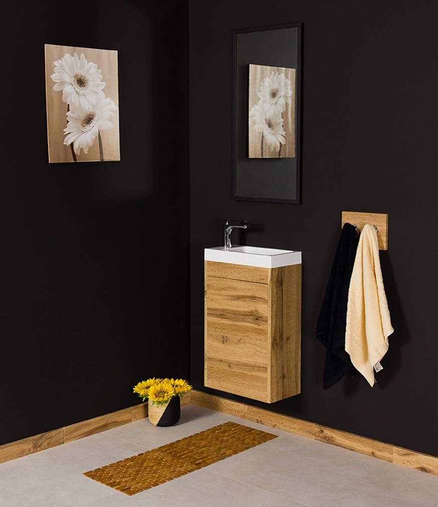 Quentis Badmöbel Gäste-WC Set Guest, Breite 40 cm, 1 Türe, Waschbeckenunterschrank montiert (Eiche N