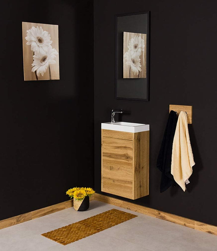 Quentis Badmöbel Gäste-WC Set Guest, Breite 40 cm, 1 Türe, Waschbeckenunterschrank montiert (Eiche N