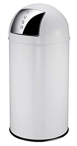 PROREGAL Abfallbehälter mit Pushdeckel & Inneneimer aus Metall | 40 Liter, HxBxT 74x34x34cm | Weiss,