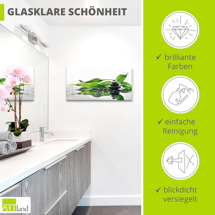 ARTland Glasbilder Wandbild Glas Bild einteilig 60x30 cm Querformat Asien Wellness Zen Steine Spa Bl