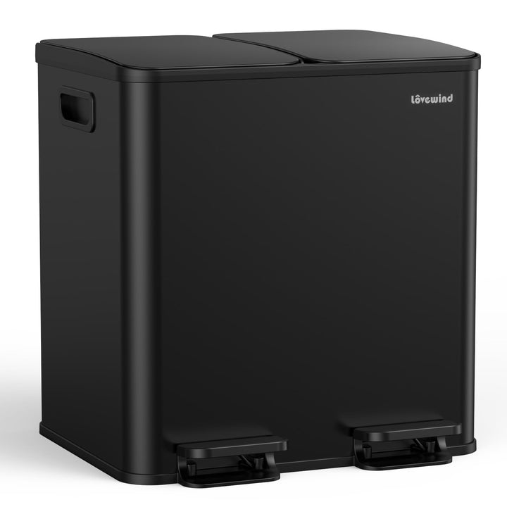 lovewind Mülleimer, 2 x 15L Mülleimer Küche, Doppeleimer für Recycling und Abfall, Schwarz, Mülleime