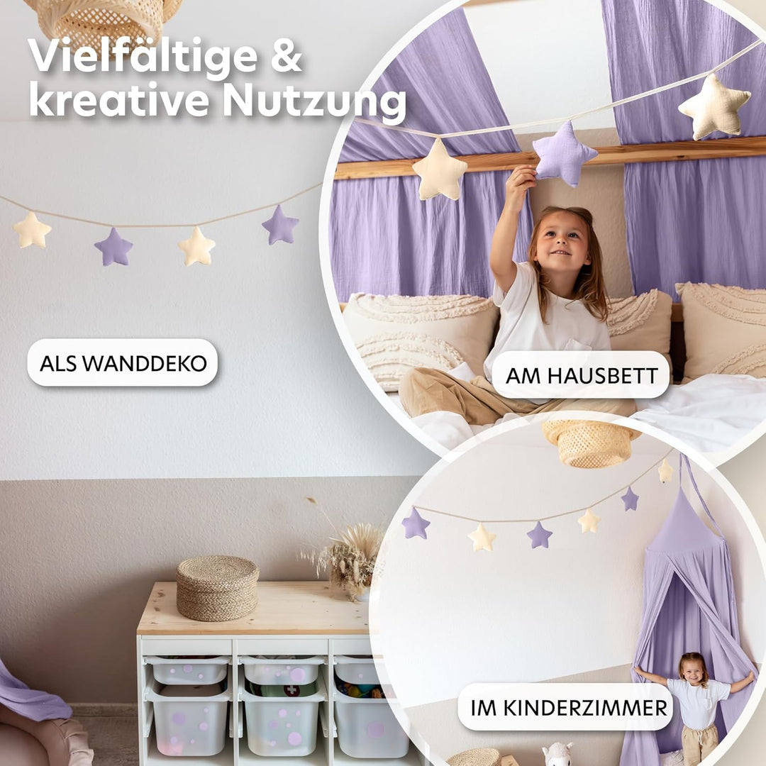 LILIMAUS Sternen Wimpelkette Stoff - 12 Farben - Kinderzimmer Deko - 100% Baumwolle Handmade - Musse
