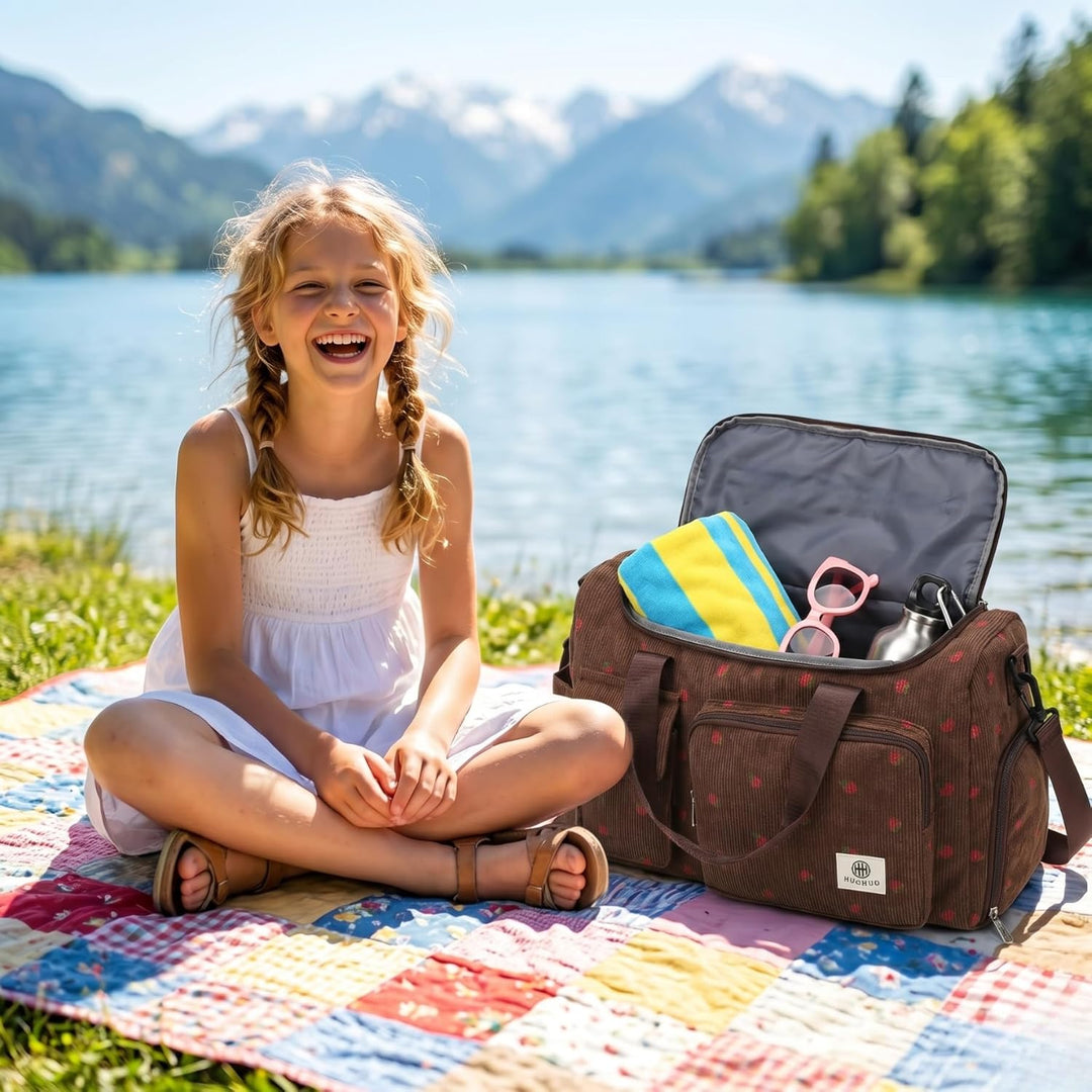 Sporttasche Kinder Reisetasche Mädchen Damen mit Schuhfach und Nassfach Cord Schwimmtasche Weekender