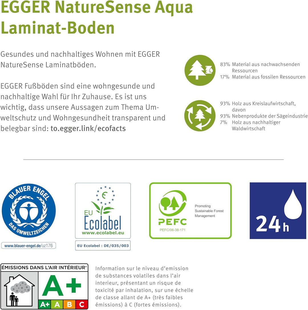 EGGER NatureSense Aqua Laminat EL2953 Lausanne Eiche natur 1292x193x10mm (1,746m²), 1,746m² | L