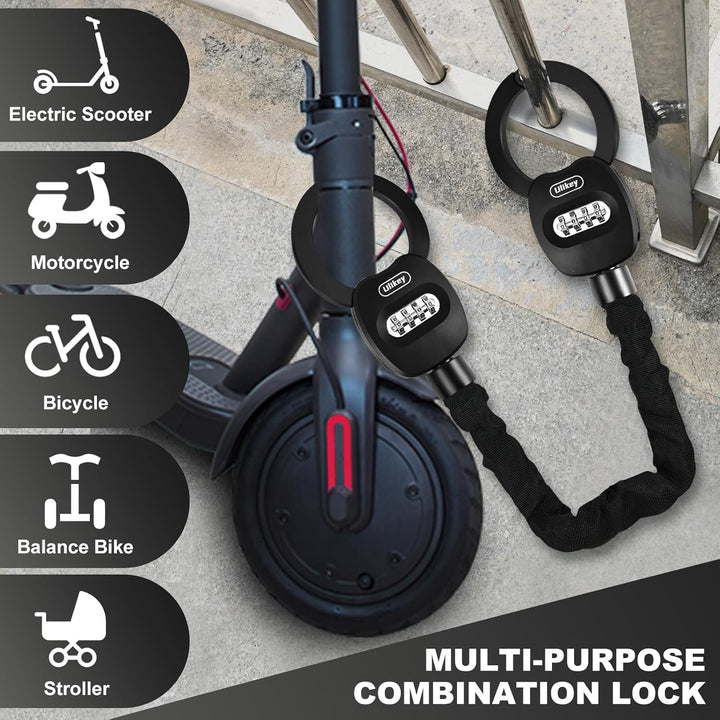Ulikey Zahlen E Scooter Schloss, 95cm Handschellenschloss mit Zahlencode, Reset-Code-Schlüssel Fahrr