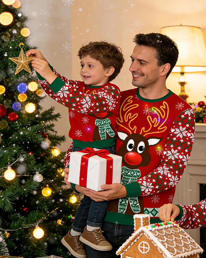 Freshhoodies Unisex Strickpullover Weihnachtspullover Mit LED Leuchten Neuheit Ugly Weihnachtspulli