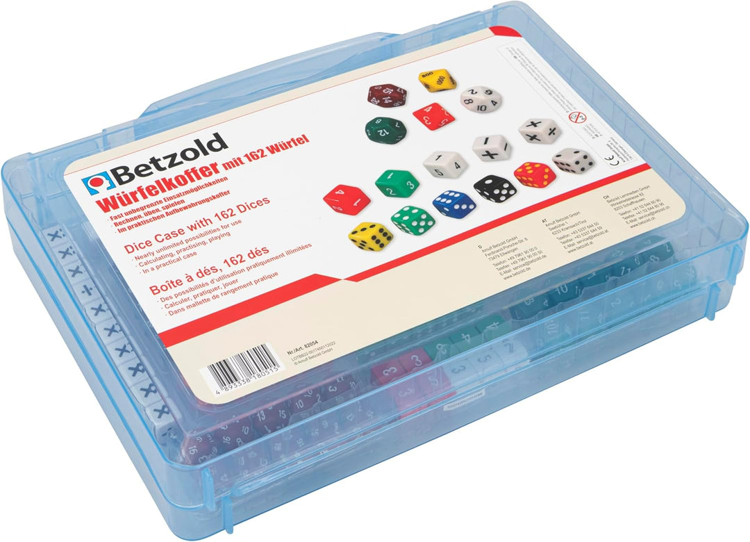 Betzold 82054 - Würfelkoffer mit 162 Würfeln - Würfel-Set Spielwürfel Zahlenwürfel Schule Nocolor, N