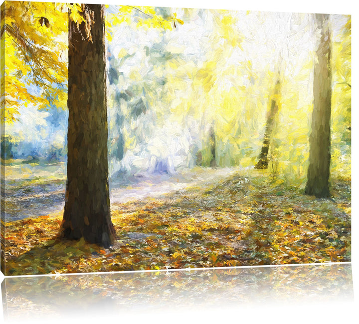 Pixxprint Sonnenstrahlen im Wald als Leinwandbild/Grösse: 100x70 / Wandbild/Kunstdruck/fertig bespan