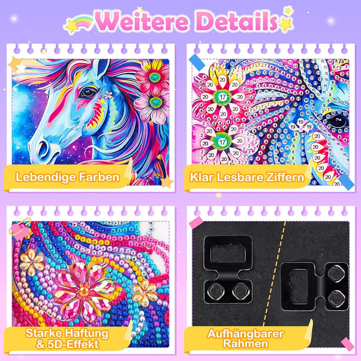 Geschenke Mädchen 5 6 7 8 9 10 11 Jahre Diamond Painting Kinder Einhorn Nachtlicht Bilderrahmen, Bas