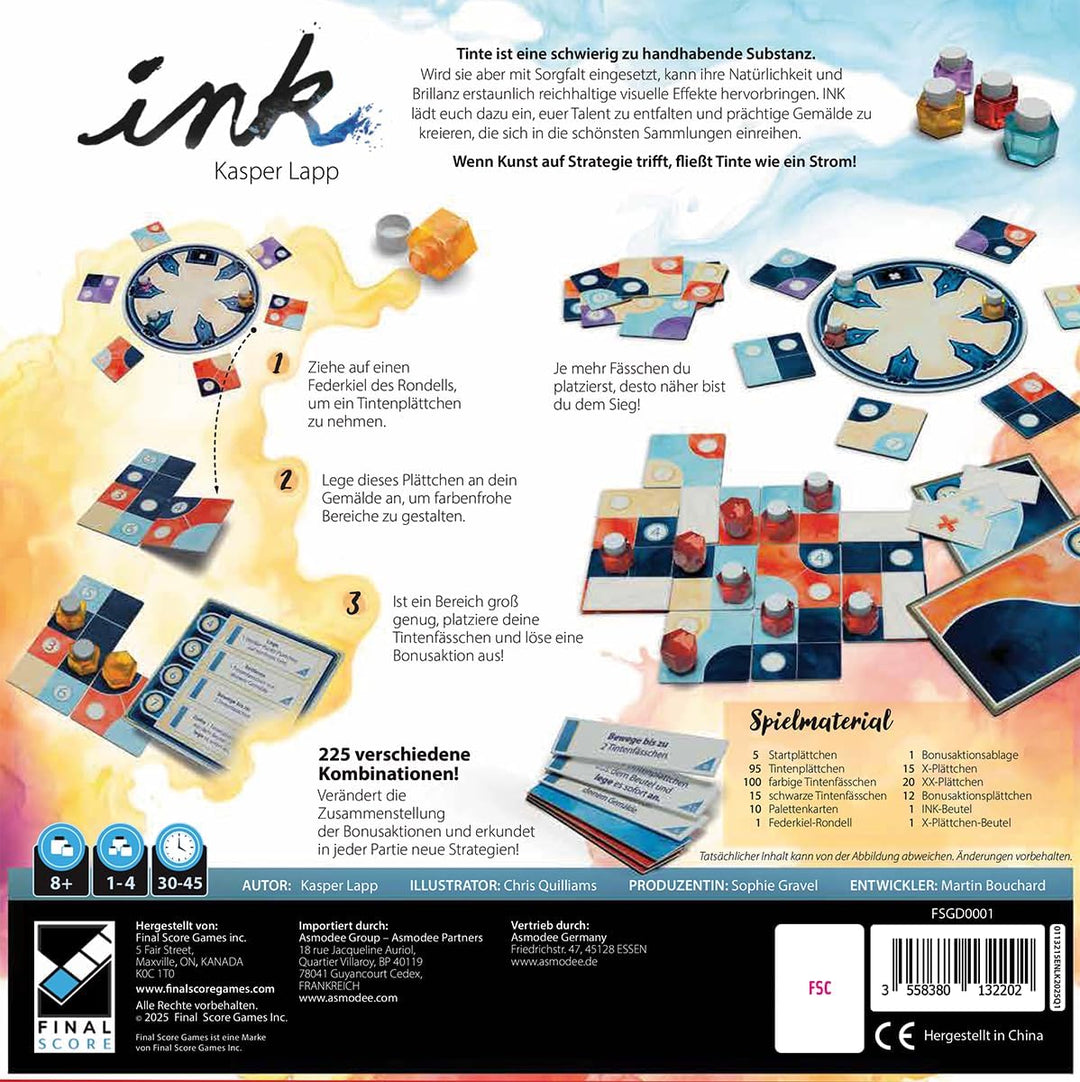 Asmodee, Ink, Final Score Games, Strategisches und künstlerisches Familienspiel, 1 bis 4 Spieler, ab