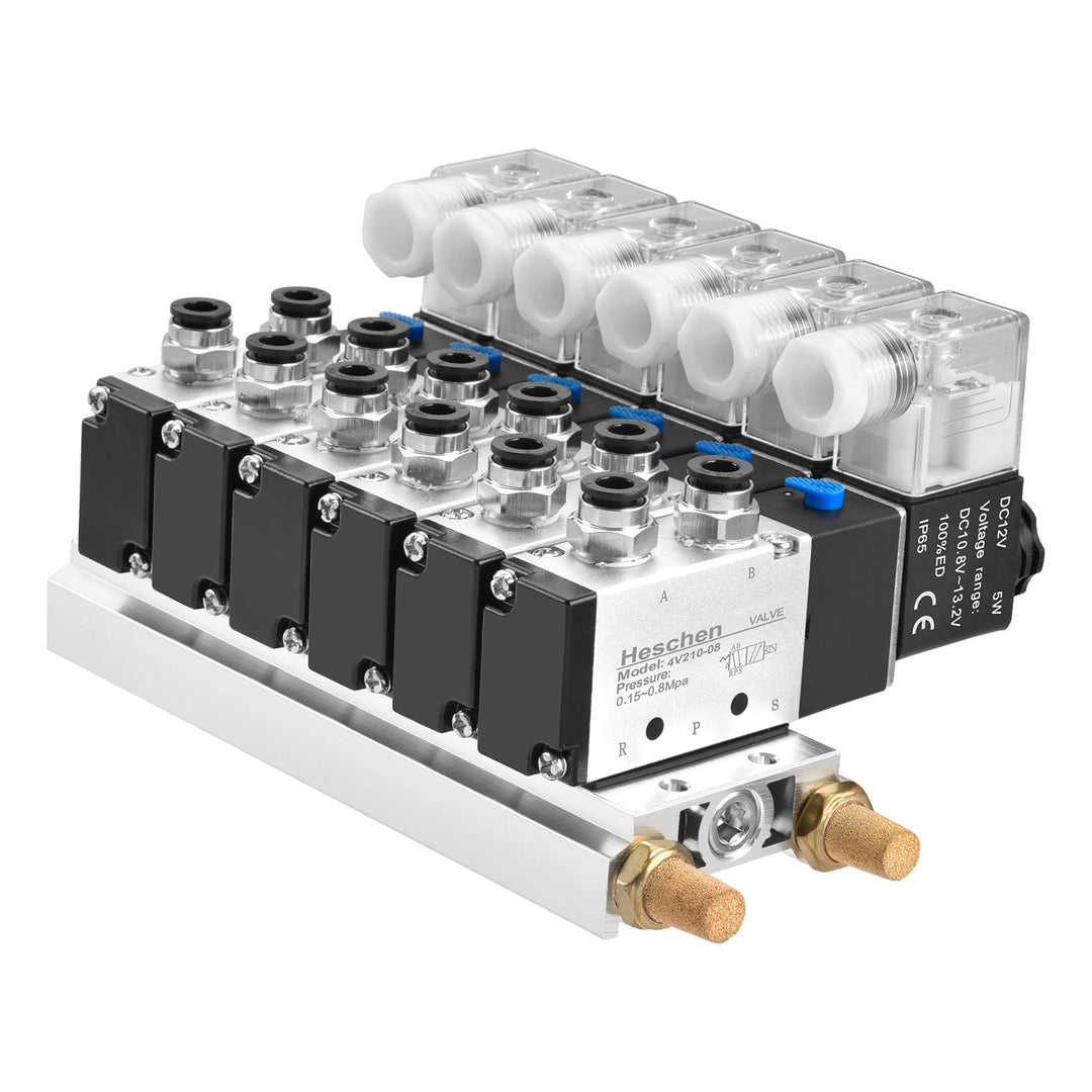 Heschen Elektrisches Pneumatisches 6 Magnetventil 4V210-08, DC 12 V, PT1/4, 5 Wege 2 Positionen, Ver