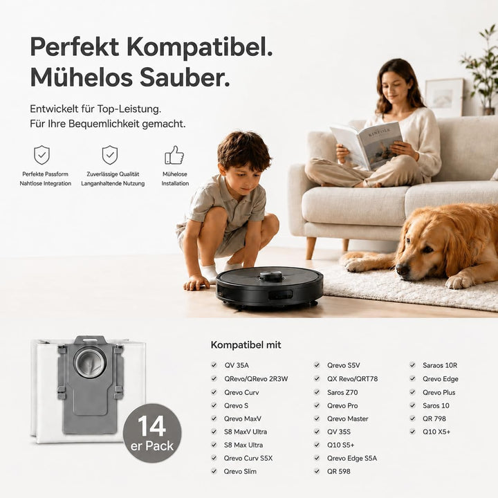 14 Stück Staubbeutel Ersatz für Roborock Q Revo/Qrevo Pro/Qrevo MaxV/Qrevo S/Qrevo master / S8 MaxV