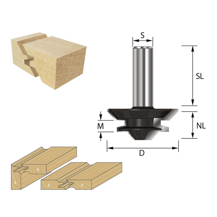 ENT 16380 Gehrungs-Verleimfräser HW, Schaft (S) 8 mm, Durchmesser (D) 38,1 mm, NL 12,7 mm, M 6 mm, S