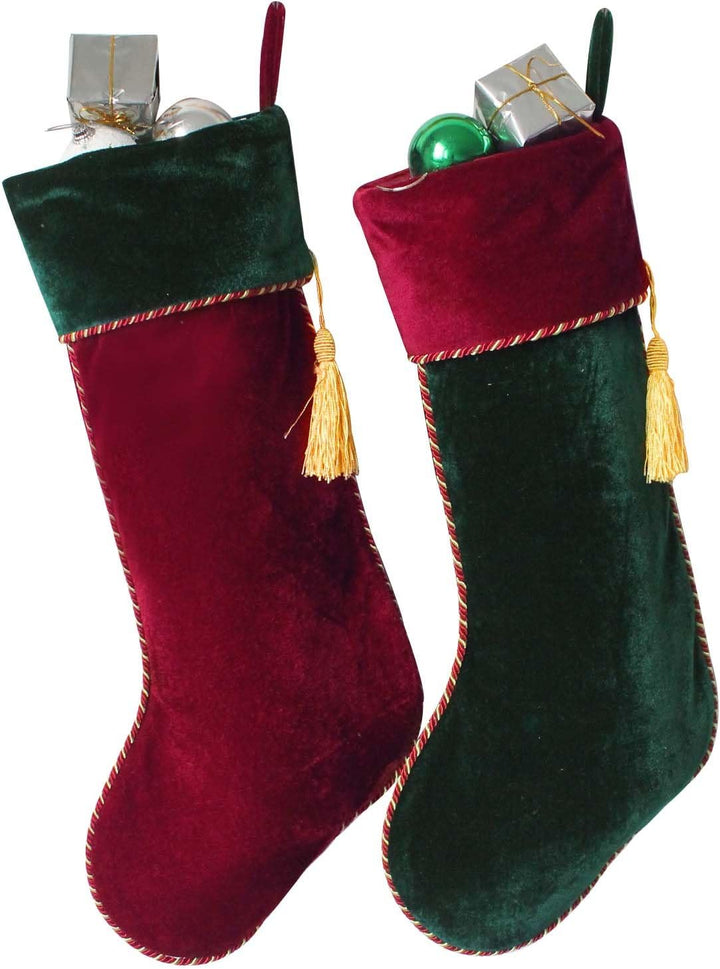 Gireshome Weihnachtsstrumpf, Samt, Vintage-Stil, mit Quaste, Weihnachtsbaumdekoration, Festival, Par