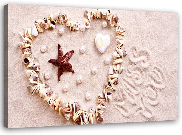 Feeby Wanddeko Muscheln Leinwandbild Kunstdruck für Wohnzimmer Beige 90x60 cm M14334 90x60 cm, M1433