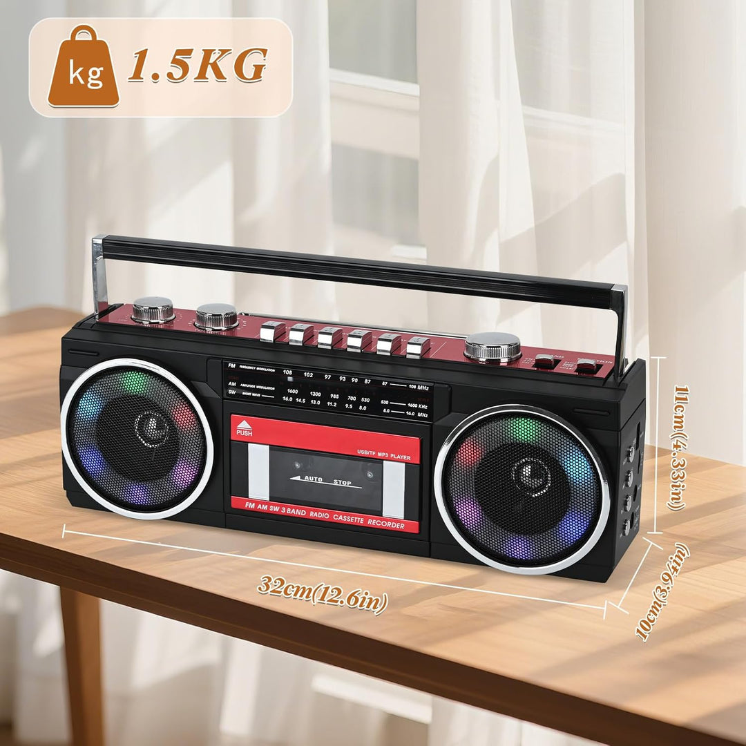 Tragbare Kassettenspieler Boombox AM/FM/SW Radio Stereo, CasetteTape Player Recorder, MP3 Bluetooth