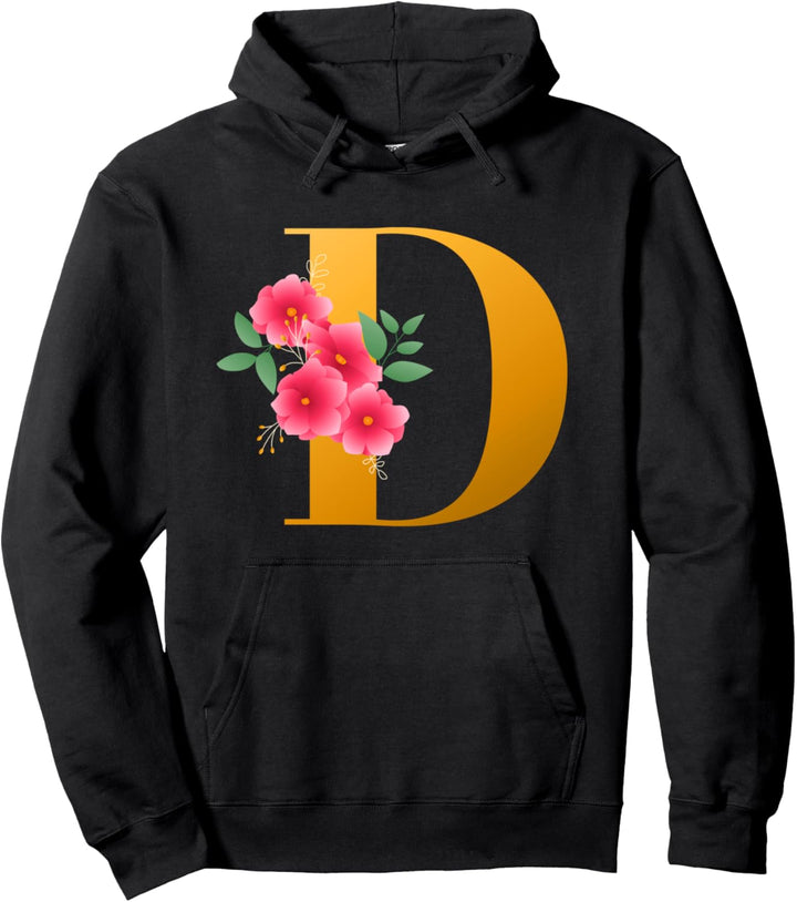 Cool Floral Alphabet Cute Initial Monogram Letter D Graphic Pullover Hoodie