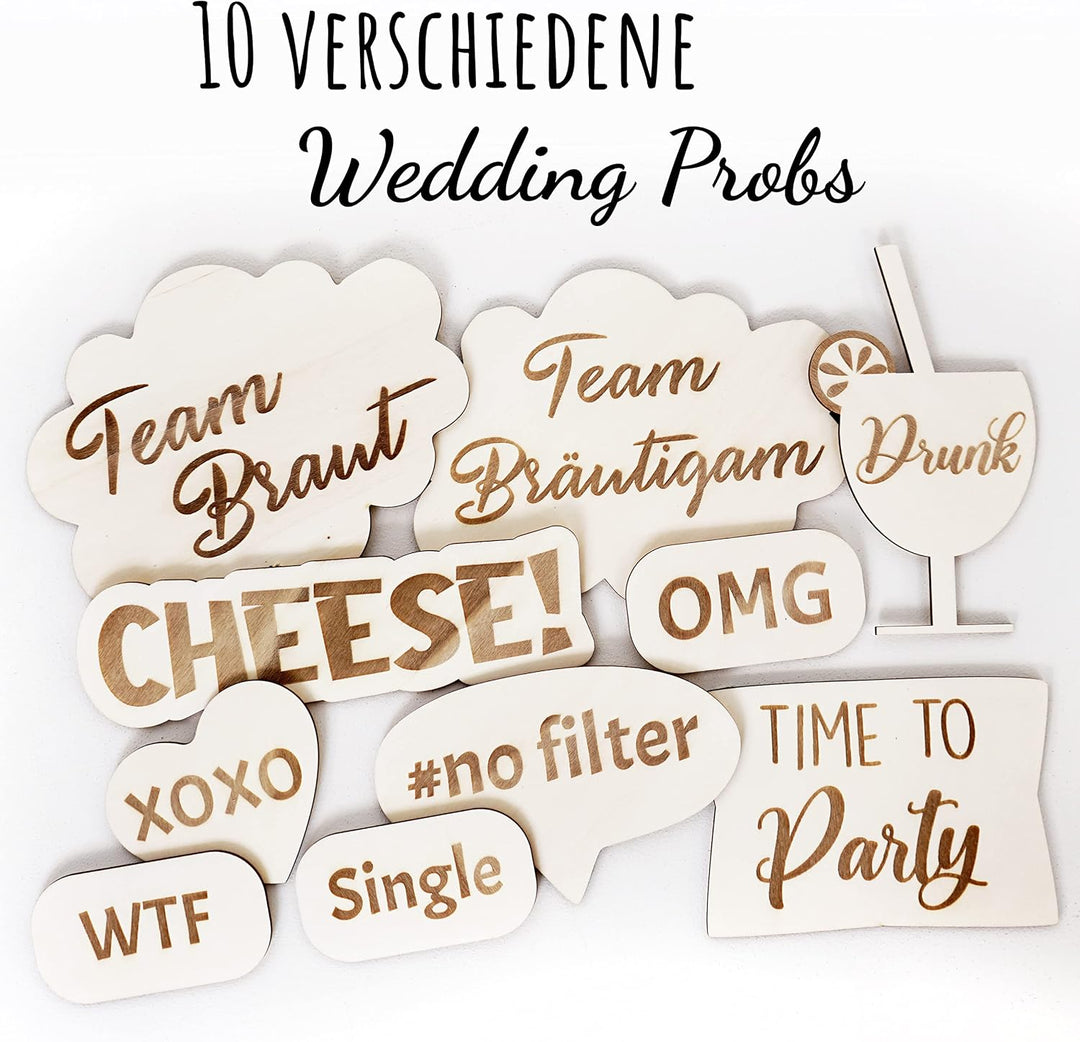 Fotobox Accessoires Hochzeit Requisiten, Schilder aus Holz mit Sprüchen, Wedding Props Zubehör für P