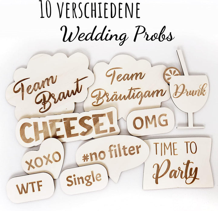 Fotobox Accessoires Hochzeit Requisiten, Schilder aus Holz mit Sprüchen, Wedding Props Zubehör für P