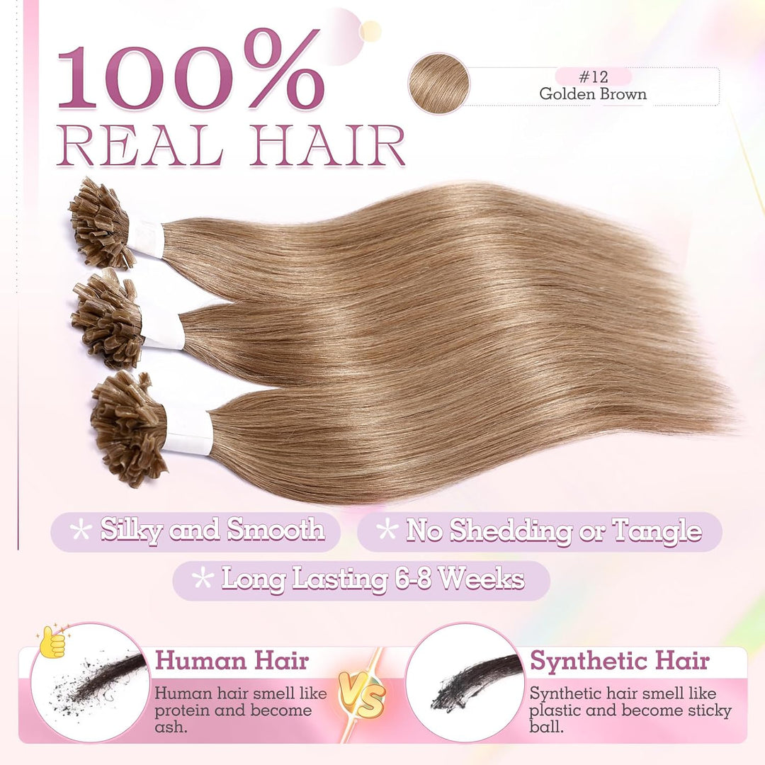 Elailite Echthaar Extensions Bondings Haarverlängerung Braun U-tip Keratin Haar Extension Glatt 25 S