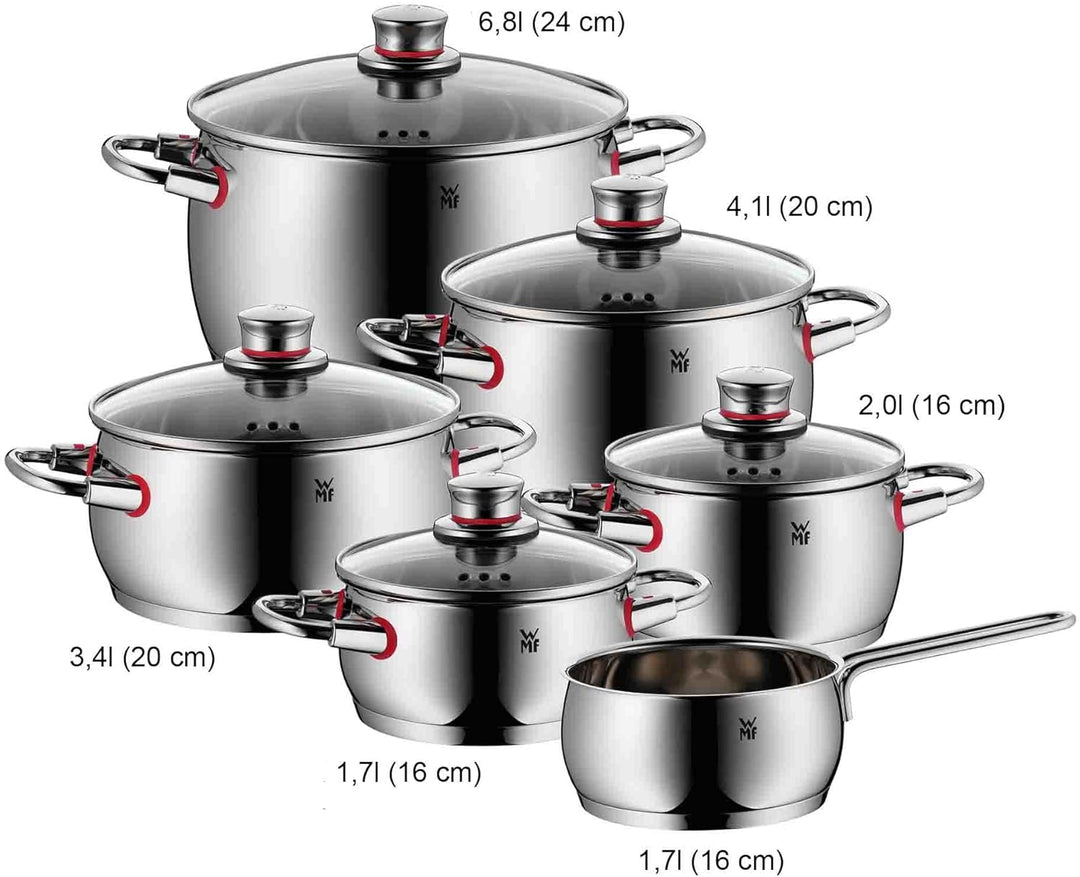WMF Quality One Topfset Induktion 6-teilig, Kochtopf Set mit Glasdeckel, Cromargan Edelstahl poliert