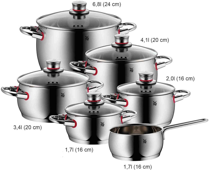 WMF Quality One Topfset Induktion 6-teilig, Kochtopf Set mit Glasdeckel, Cromargan Edelstahl poliert