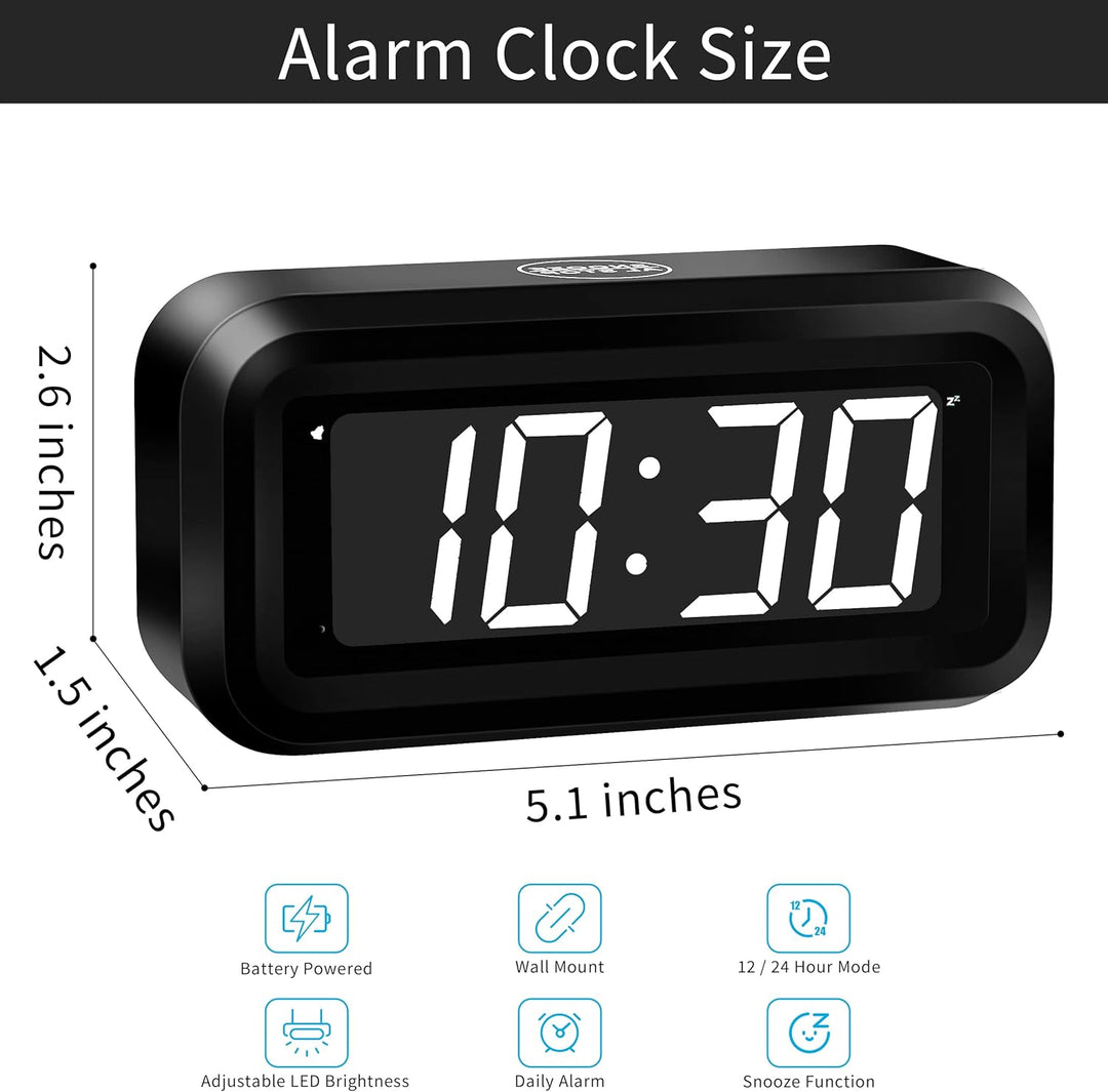 KWANWA Digitaler Wecker, LED Uhr Batteriebetrieben Tischuhr mit 3 Einstellbarer Helligkeit/Snooze/Oh