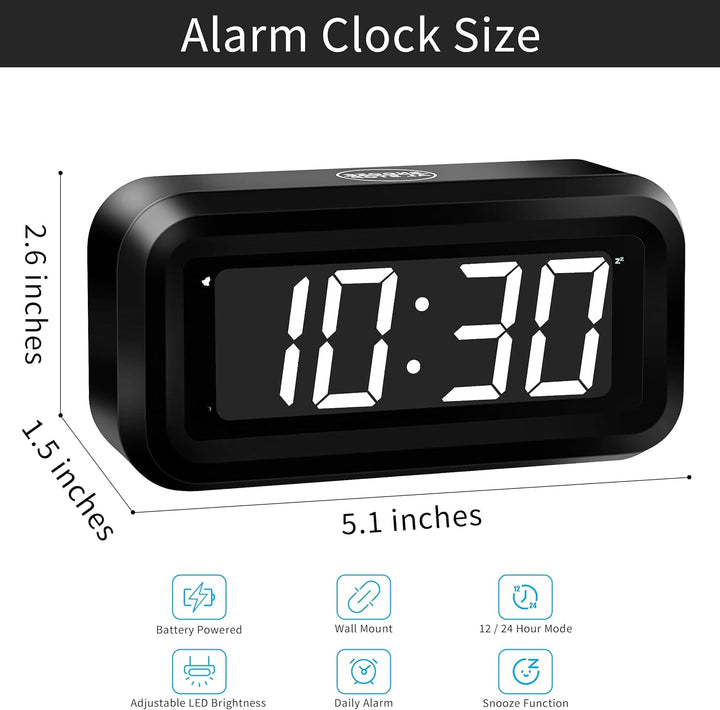 KWANWA Digitaler Wecker, LED Uhr Batteriebetrieben Tischuhr mit 3 Einstellbarer Helligkeit/Snooze/Oh