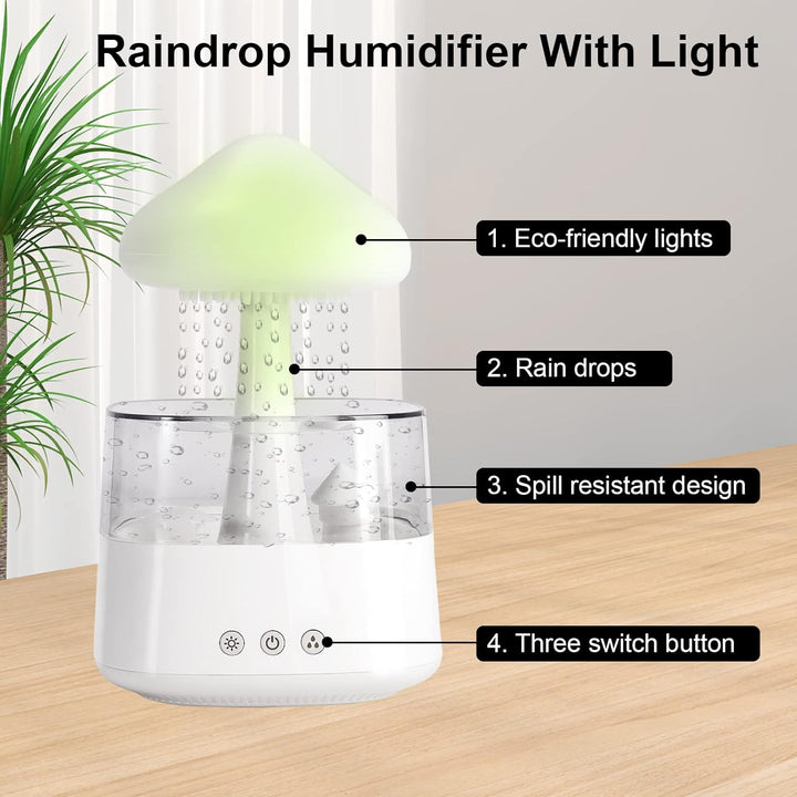Regenwolken Luftbefeuchter für Schlafzimmer und grosse Räume, Pilz Öldiffusor mit LED-Leuchten in 7