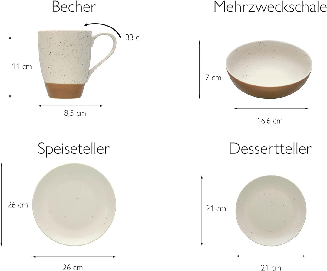 CREATABLE 33071, Serie SAND DUNES, Geschirrset, Kombiservice 16 teilig, Mehrfarbig, Kombiservice 16