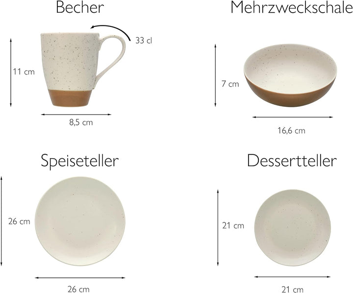 CREATABLE 33071, Serie SAND DUNES, Geschirrset, Kombiservice 16 teilig, Mehrfarbig, Kombiservice 16